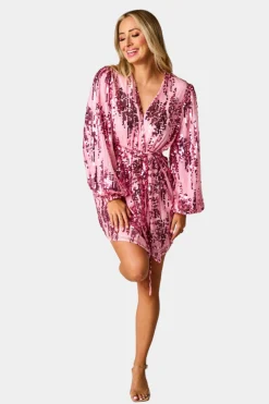 BuddyLove Clothing Label Long Sleeve Dresses | Party Dresses*Adeline Sequin Short Wrap Dress - Unforgettable