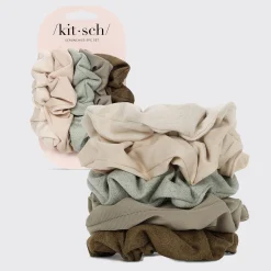 KITSCH Beauty*Assorted Textured Scrunchies 5pc Set - Eucalyptus