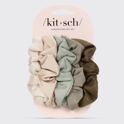 KITSCH Beauty*Assorted Textured Scrunchies 5pc Set - Eucalyptus
