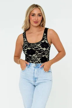 BuddyLove Clothing Label Tops*Basic B Lace Bodysuit - Jet