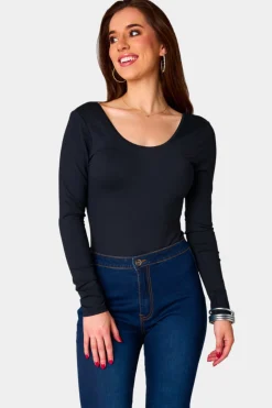 BuddyLove Clothing Label Tops*Benny Long Sleeve Scoop Neck Bodysuit - Panther