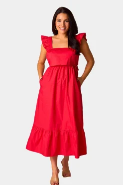 BuddyLove Clothing Label Sleeveless Dresses | Brunch Dresses*Beverly Ruffle Sleeve Midi Dress - Red