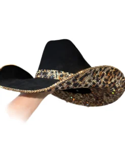 Rhinestone Cowgirl Hats*Black Suede Cowgirl Hat with Brown Leopard Rhinestones