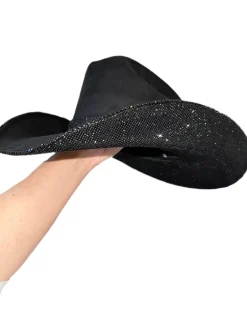 Rhinestone Cowgirl Hats*Black Suede Cowgirl Hat with Black Rhinestones