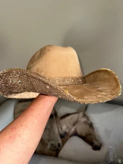 Rhinestone Cowgirl Hats*Camel Suede Cowgirl Hat with Lt Topaz Rhinestones