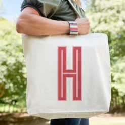 CB Studio Home & Gift*Canvas Tote - Single Initial - Red Pink - NEW!