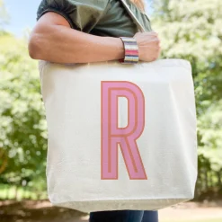 CB Studio Home & Gift*Canvas Tote - Single Initial - Pink Orange - NEW!