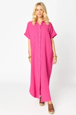 BuddyLove Clothing Label Short Sleeve Dresses | Vacation Dresses*Carmen Cover Up Caftan Maxi Dress - Hot Pink