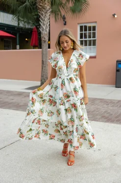 BuddyLove Clothing Label Bride To Be Dresses | Short Sleeve Dresses*Cece Flutter Sleeve Maxi Dress - Scottish Rose
