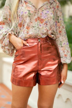 BuddyLove Clothing Label Bottoms | Party Dresses*Court High-Waisted Metallic Shorts - Bronze