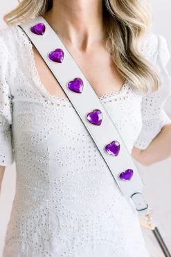 By Jenna Lee Handbags*Crystal Heart Purse Straps - White/Purple