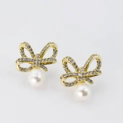 Treasure Jewels, Inc. Jewelry | Bride To Be Dresses*Crystal Ribbon Pearl Gold Earrings