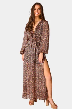 BuddyLove Clothing Label Long Sleeve Dresses | Wedding Guest*Desirae Long Sleeve Maxi Dress - Color Burst