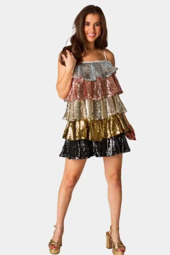 BuddyLove Clothing Label Sleeveless Dresses | Party Dresses*Disco Tiered Sequin Short Dress - Glamour