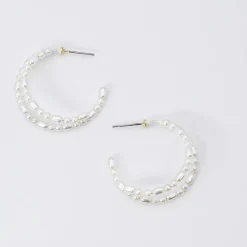 Treasure Jewels, Inc. Jewelry*Double Halo Pearls Hoop Earring