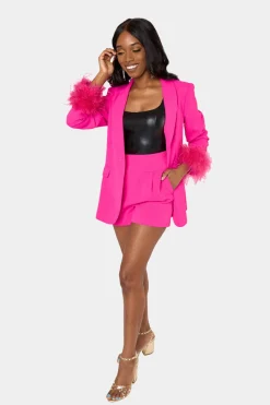BuddyLove Clothing Label Outerwear*Elle Feather Trim Blazer - Azalea