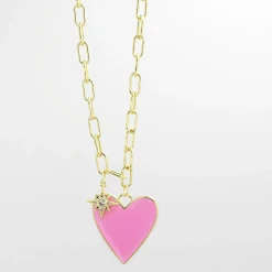 Treasure Jewels, Inc. Jewelry*Enamel Heart/Star Necklace Light Pink