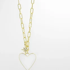 Treasure Jewels, Inc. Jewelry*Enamel Heart/Star Necklace White
