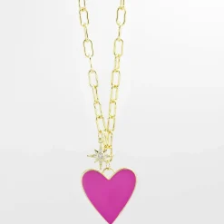 Treasure Jewels, Inc. Jewelry*Enamel Heart/Star Necklace Hot Pink