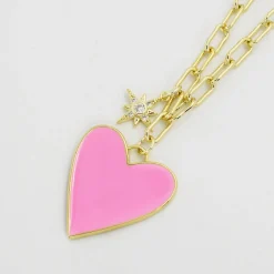 Treasure Jewels, Inc. Jewelry*Enamel Heart/Star Necklace Light Pink