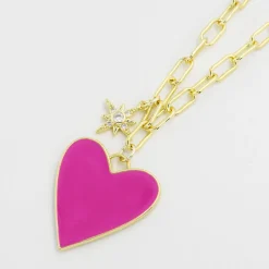 Treasure Jewels, Inc. Jewelry*Enamel Heart/Star Necklace Hot Pink