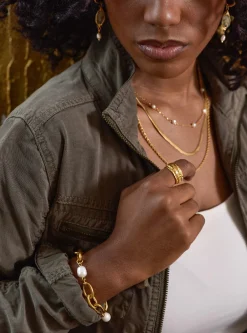 Idlewild Everyday Jewelry*Eternity Freshwater Pearl Chunky Cable Chain Bracelet in 18K Gold-Plated Steel