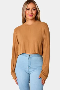BuddyLove Clothing Label Tops*Frannie Long Sleeve Crop Top - Fawn