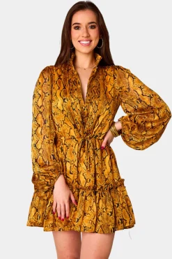 BuddyLove Clothing Label Long Sleeve Dresses | Brunch Dresses*Grace Long Sleeve Short Dress - Snake Charmer