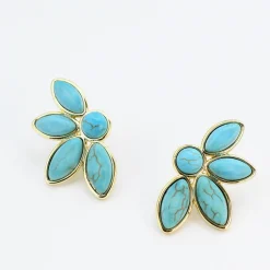 Treasure Jewels, Inc. Jewelry*Half Turquoise Flower Gold Earrings