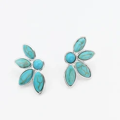 Treasure Jewels, Inc. Jewelry*Half Turquoise Flower Silver Earrings