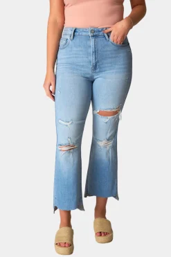 Hidden Bottoms*Happi High Rise Distressed Jean - Light