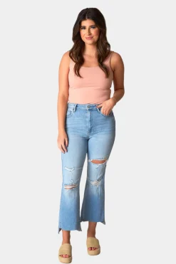 Hidden Bottoms*Happi High Rise Distressed Jean - Light