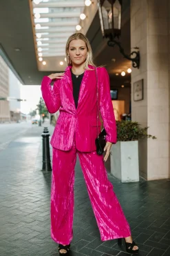 BuddyLove Clothing Label Outerwear*Heff Crushed Velvet Blazer - Fuchsia