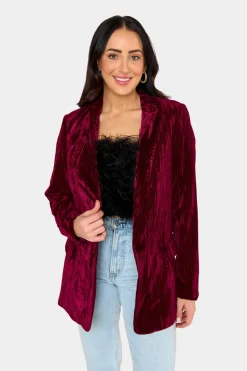 BuddyLove Clothing Label Outerwear*Heff Crushed Velvet Blazer - Cabernet