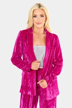 BuddyLove Clothing Label Outerwear*Heff Crushed Velvet Blazer - Fuchsia