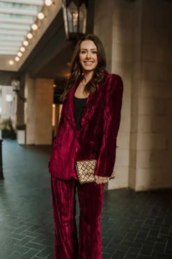 BuddyLove Clothing Label Outerwear*Heff Crushed Velvet Blazer - Cabernet