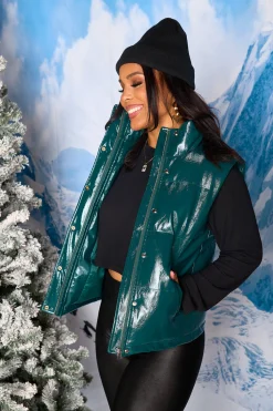 BuddyLove Clothing Label Outerwear*Helen Vegan Leather Puffer Vest - Jade