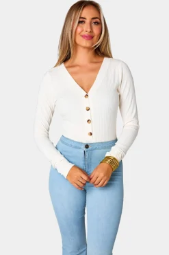 BuddyLove Clothing Label Tops*Holly Long Sleeve Button Up Bodysuit -