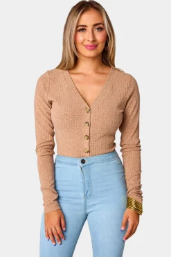 BuddyLove Clothing Label Tops*Holly Long Sleeve Button Up Bodysuit - Chocolate