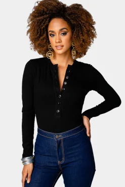 BuddyLove Clothing Label Tops*Ivy Henley Button Front Bodysuit -