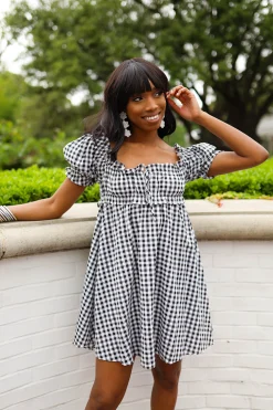 BuddyLove Clothing Label Short Sleeve Dresses | Brunch Dresses*Jac Puff Sleeve Short Dress - Black Plaid