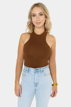 BuddyLove Clothing Label Tops*Jada Racerback Bodysuit - Chocolate