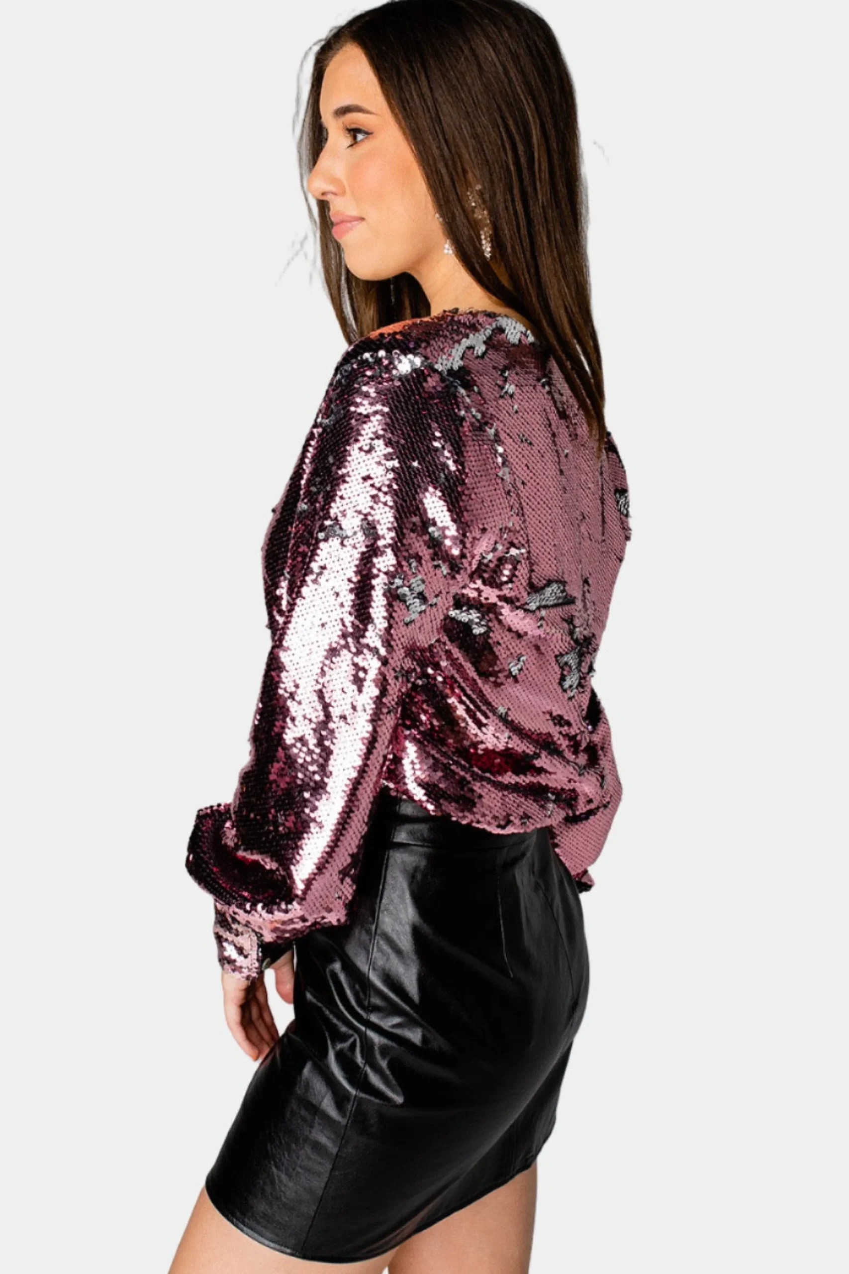 BuddyLove Clothing Label Tops*Jenny Long Sleeve Sequin Bodysuit - Rose