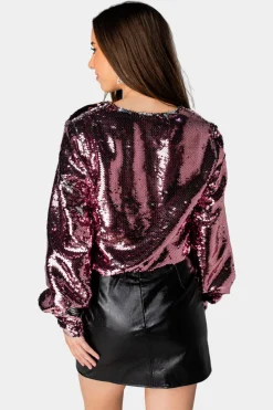 BuddyLove Clothing Label Tops*Jenny Long Sleeve Sequin Bodysuit - Rose