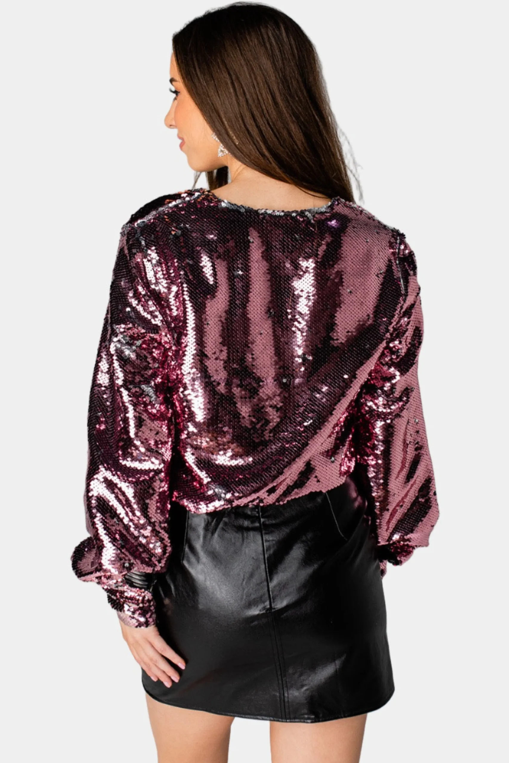 BuddyLove Clothing Label Tops*Jenny Long Sleeve Sequin Bodysuit - Rose