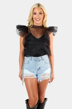 BuddyLove Clothing Label Tops*Kaycee Organza Ruffle Sleeve Top -