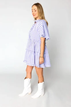 BuddyLove Clothing Label Brunch Dresses | Short Sleeve Dresses*Lakin Swing Mini Dress - Violet Check