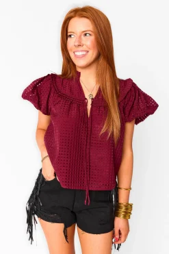 BuddyLove Clothing Label Tops*Leeland Puff Sleeve Top - Maroon