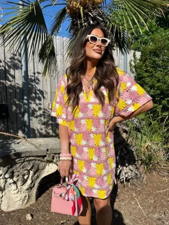 BuddyLove Clothing Label Caftan Dresses*Lulu Short Sleeve Mini Caftan -Sunny Daze