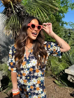 BuddyLove Clothing Label Short Sleeve Dresses | Brunch Dresses*Lulu Short Sleeve Mini Caftan - Navy Blaze